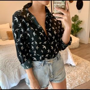 Black Bird Button-up Top